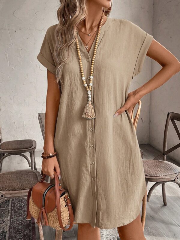 Vestido Mini Casual de Manga Corta con Botones Frontales - Image 83