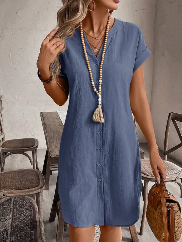 Vestido Mini Casual de Manga Corta con Botones Frontales - Image 85
