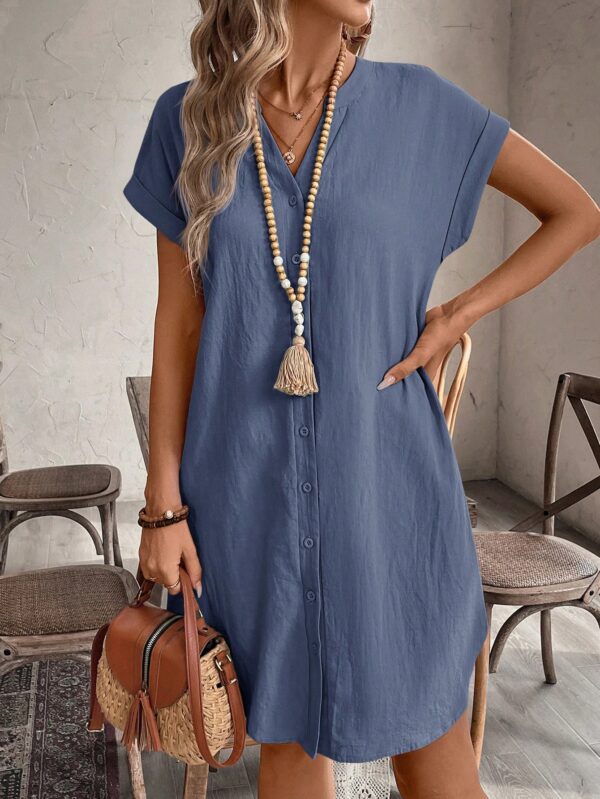 Vestido Mini Casual de Manga Corta con Botones Frontales - Image 90