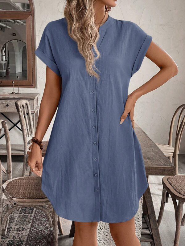 Vestido Mini Casual de Manga Corta con Botones Frontales - Image 91
