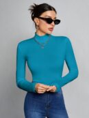 Top Cuello Alto Ajustado en Color Sólido Ideal para Otoño e Invierno