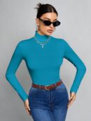 Top Cuello Alto Ajustado en Color Sólido Ideal para Otoño e Invierno