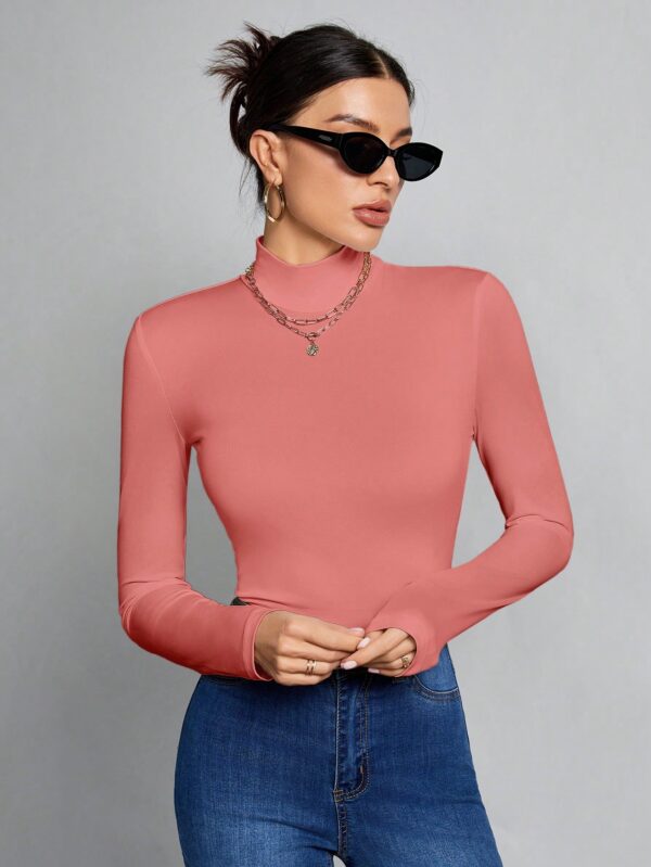 Top Cuello Alto Ajustado en Color Sólido Ideal para Otoño e Invierno - Image 29