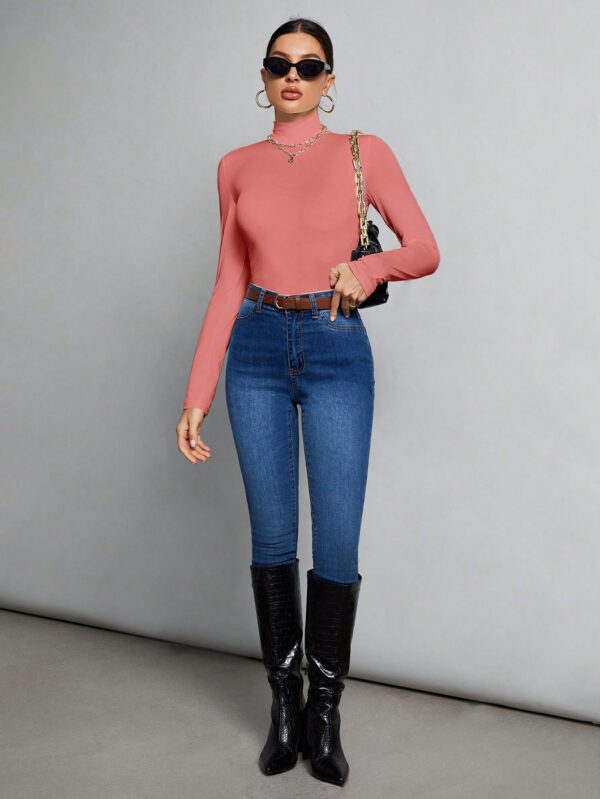 Top Cuello Alto Ajustado en Color Sólido Ideal para Otoño e Invierno - Image 30