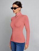 Top Cuello Alto Ajustado en Color Sólido Ideal para Otoño e Invierno