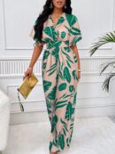 Mono Estampado Floral con Mangas Murciélago y Cinturón