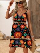 Vestido Mini Casual con Estampado Floral y Tirantes Espaguetis