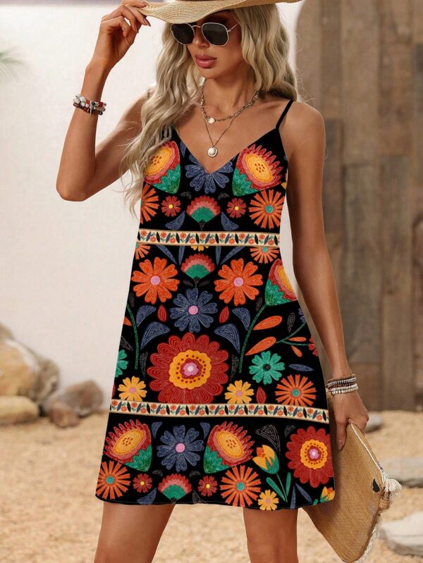Vestido Mini Casual con Estampado Floral y Tirantes Espaguetis - Image 10