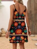 Vestido Mini Casual con Estampado Floral y Tirantes Espaguetis
