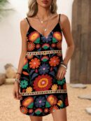 Vestido Mini Casual con Estampado Floral y Tirantes Espaguetis