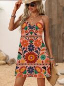 Vestido Mini Casual con Estampado Floral y Tirantes Espaguetis