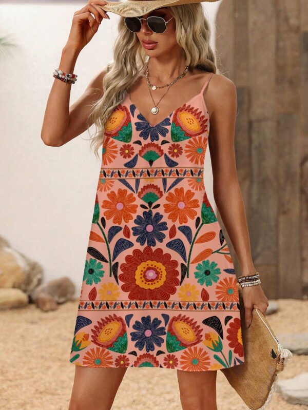 Vestido Mini Casual con Estampado Floral y Tirantes Espaguetis - Image 111