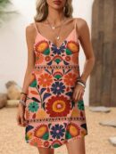 Vestido Mini Casual con Estampado Floral y Tirantes Espaguetis