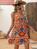 Vestido Mini Casual con Estampado Floral y Tirantes Espaguetis