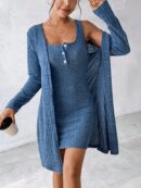 Conjunto de Vestido y Chaqueta en Tejido de Punto Azul