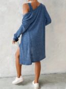 Conjunto de Vestido y Chaqueta en Tejido de Punto Azul