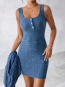 Conjunto de Vestido y Chaqueta en Tejido de Punto Azul