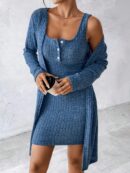 Conjunto de Vestido y Chaqueta en Tejido de Punto Azul