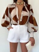 Camisa Estampada Multicolor de Manga Larga para Uso Diario