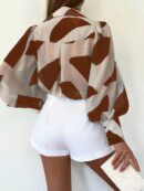 Camisa Estampada Multicolor de Manga Larga para Uso Diario