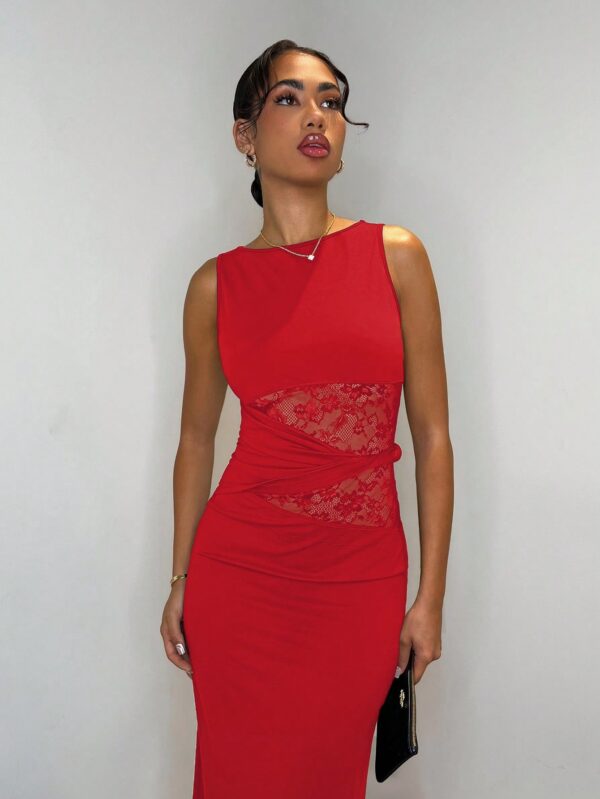 Vestido Largo Elegante con Detalles de Encaje y Abertura - Image 11