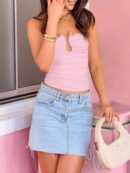Top Corto Bustier de Verano, Escote U con Volantes y Espalda Descubierta