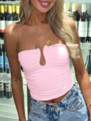Top Corto Bustier de Verano, Escote U con Volantes y Espalda Descubierta