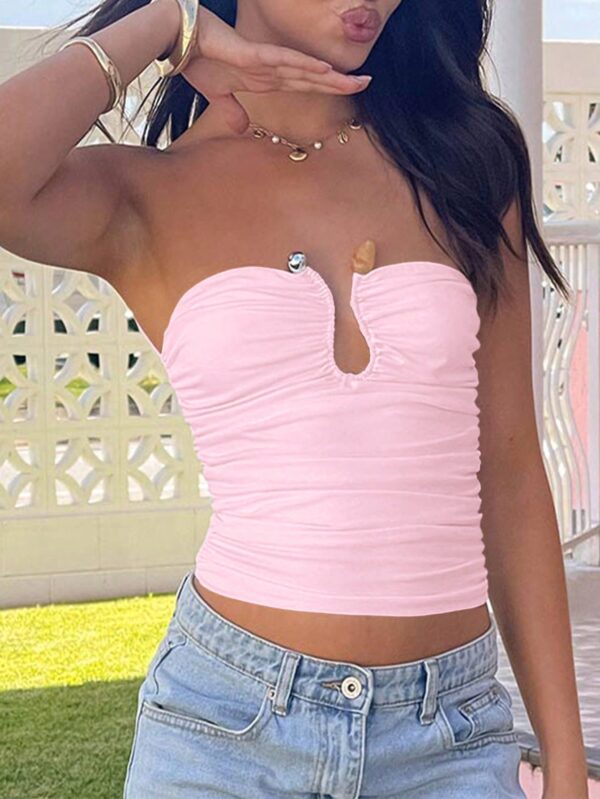 Top Corto Bustier de Verano, Escote U con Volantes y Espalda Descubierta - Image 26