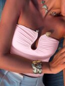 Top Corto Bustier de Verano, Escote U con Volantes y Espalda Descubierta