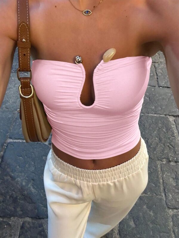 Top Corto Bustier de Verano, Escote U con Volantes y Espalda Descubierta - Image 19