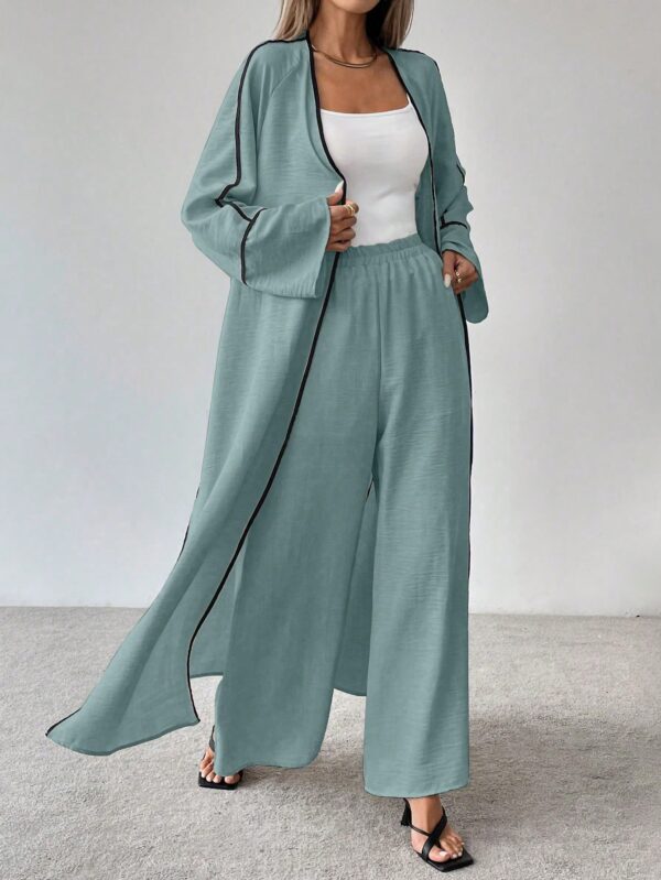 Conjunto de Abrigo Largo y Pantalones Anchos con Contraste - Image 15