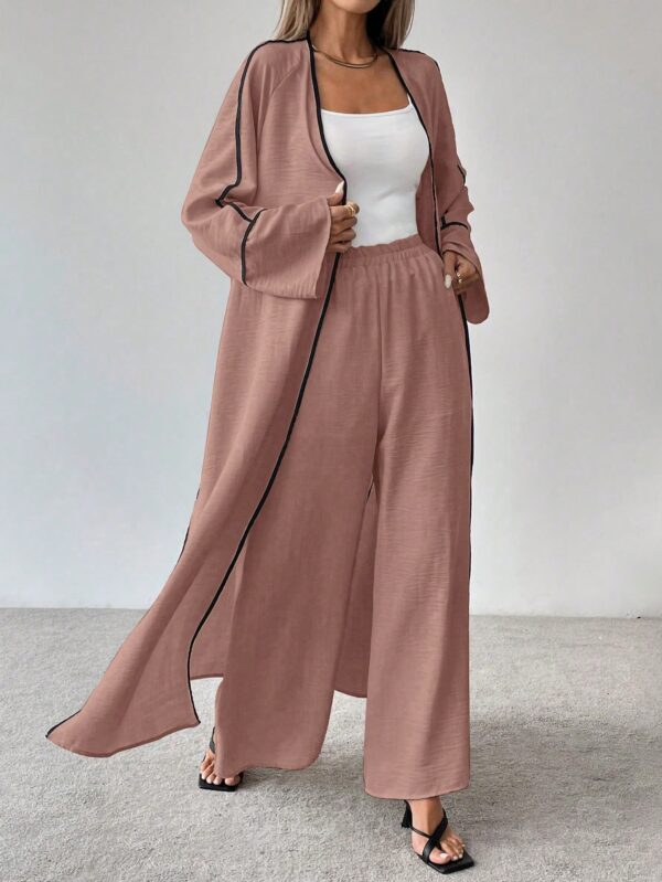 Conjunto de Abrigo Largo y Pantalones Anchos con Contraste - Image 19