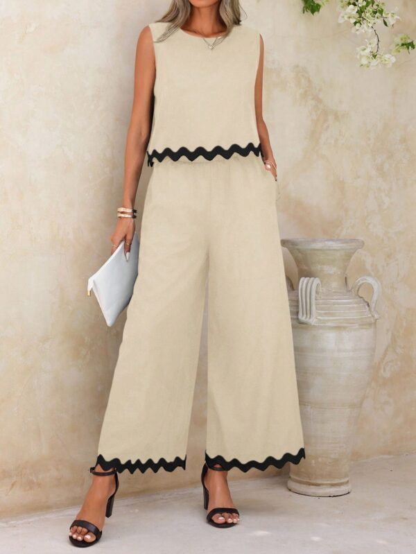 Conjunto Casual Blanco y Negro de Musculosa y Pantalón Ancho - Image 3