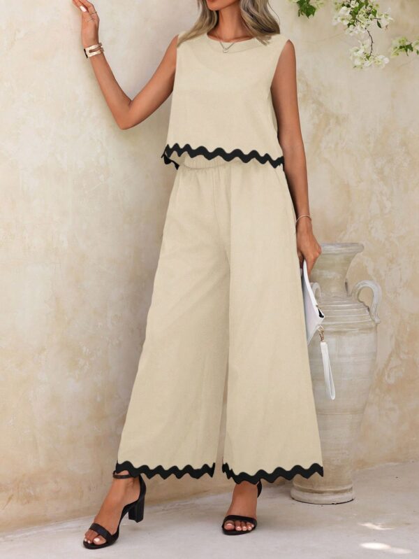 Conjunto Casual Blanco y Negro de Musculosa y Pantalón Ancho - Image 5