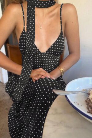 Vestido Espalda Descubierta con Estampado de Lunares