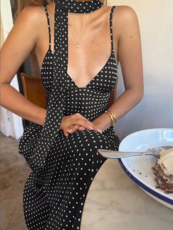 Vestido Espalda Descubierta con Estampado de Lunares