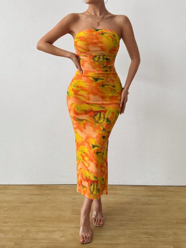 Vestido Strapless Tie Dye con Abertura Lateral y Ruched - Image 131