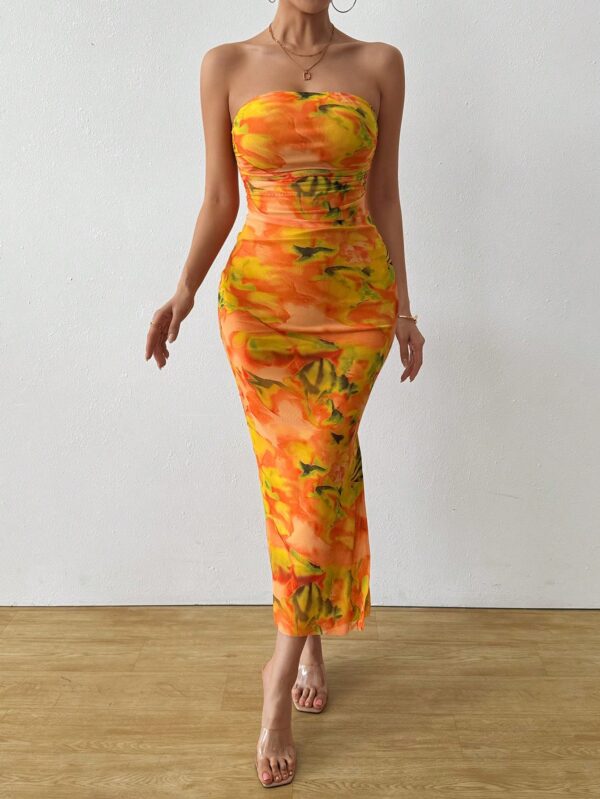 Vestido Strapless Tie Dye con Abertura Lateral y Ruched - Image 132