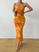 Vestido Strapless Tie Dye con Abertura Lateral y Ruched