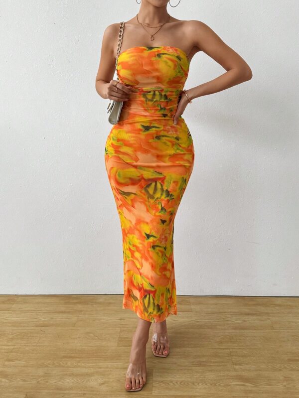 Vestido Strapless Tie Dye con Abertura Lateral y Ruched - Image 133