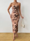 Vestido Strapless Tie Dye con Abertura Lateral y Ruched