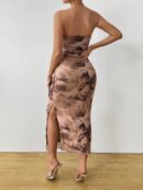 Vestido Strapless Tie Dye con Abertura Lateral y Ruched