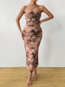 Vestido Strapless Tie Dye con Abertura Lateral y Ruched