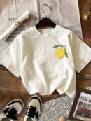 Camiseta Casual con Estampado de Limones y Cuello Redondo