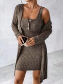 Conjunto de Vestido y Chaqueta en Tejido de Punto Azul