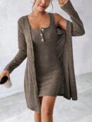 Conjunto de Vestido y Chaqueta en Tejido de Punto Azul