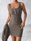 Conjunto de Vestido y Chaqueta en Tejido de Punto Azul