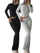 Conjunto Casual de Top Ajustado y Pantalones Acampanados