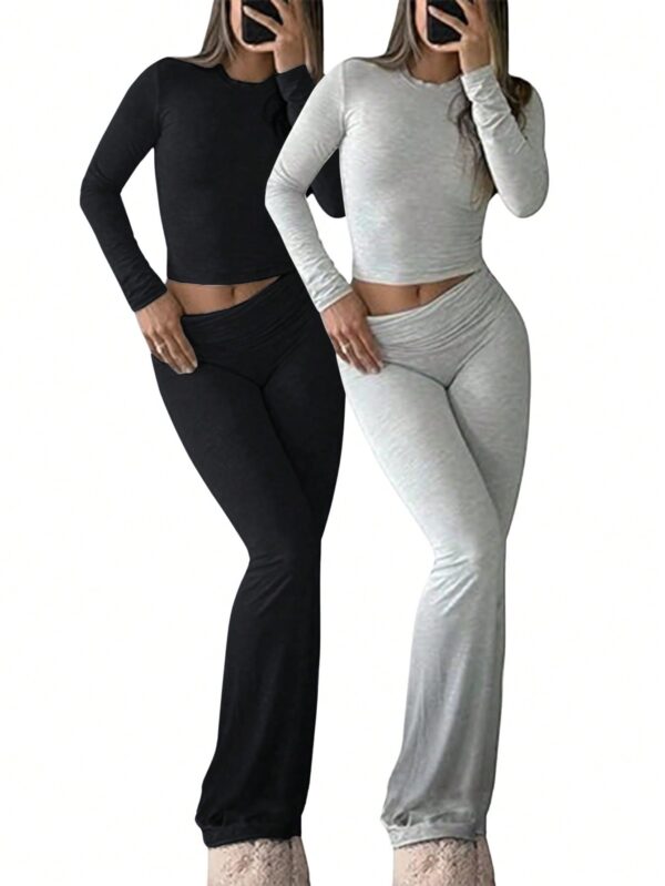 Conjunto Casual de Top Ajustado y Pantalones Acampanados - Image 8