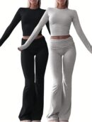 Conjunto Casual de Top Ajustado y Pantalones Acampanados